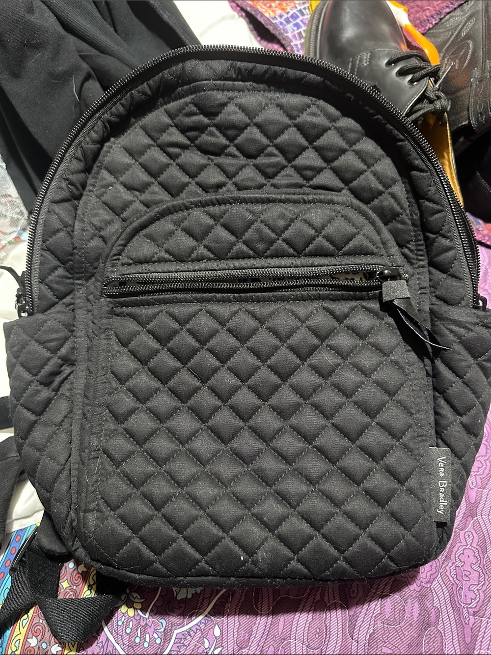 Vera Bradley Quilted Black Mini Backpack